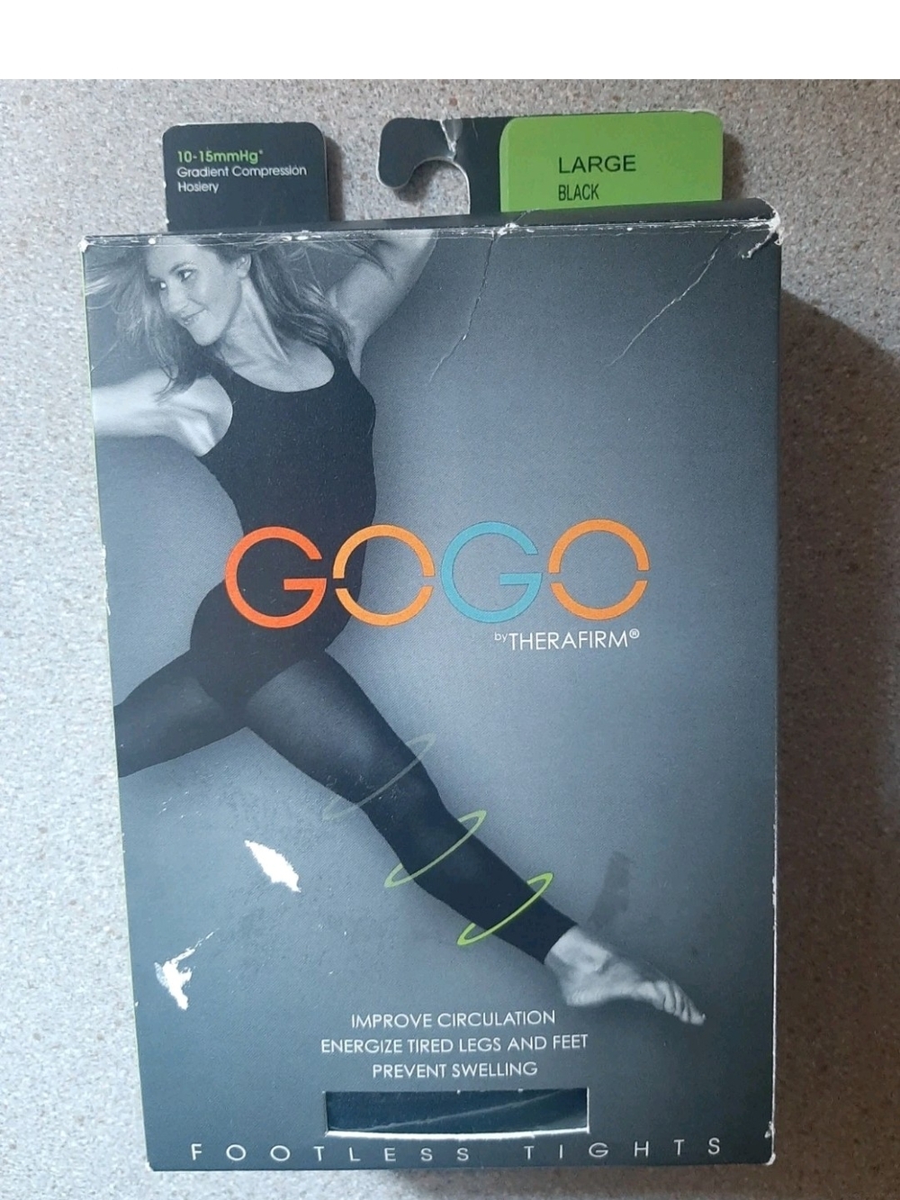 GOGO Therafirm Footless Tights Large Black 10-15mmHg
